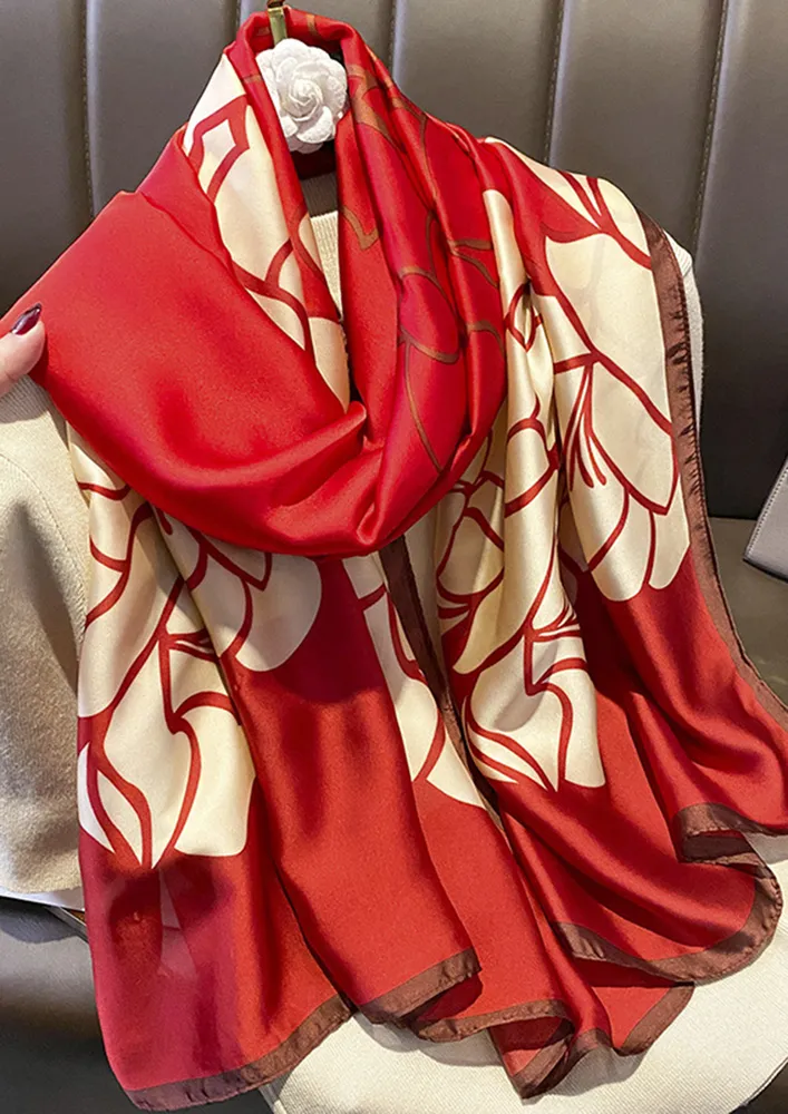 PRINTED RED-GOLDEN POLYESTER SCARF