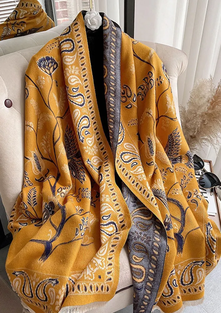 CONVERTIBLE ETHNIC PRINT WARM YELLOW SCARF