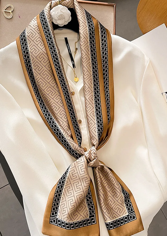 ZIG-ZAG-PRINT POLYESTER BEIGE SCARF