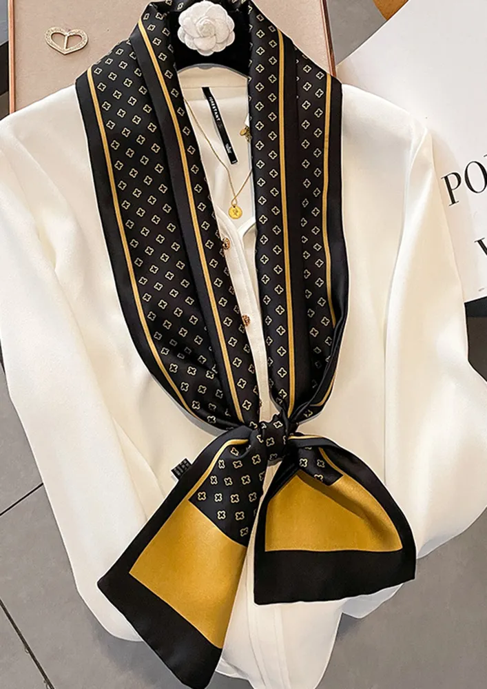 CLASSIC BLACK-GOLDEN MOTIF PRINT SCARF