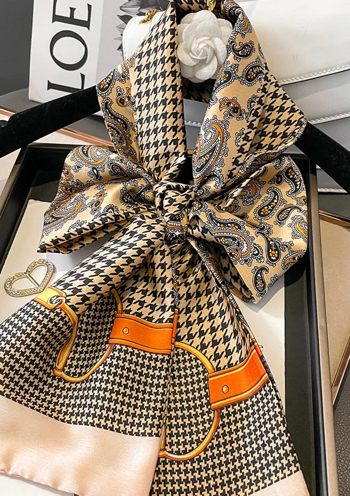 HOUNDSTOOTH PRINTS ORANGE POLYESTER SCARF