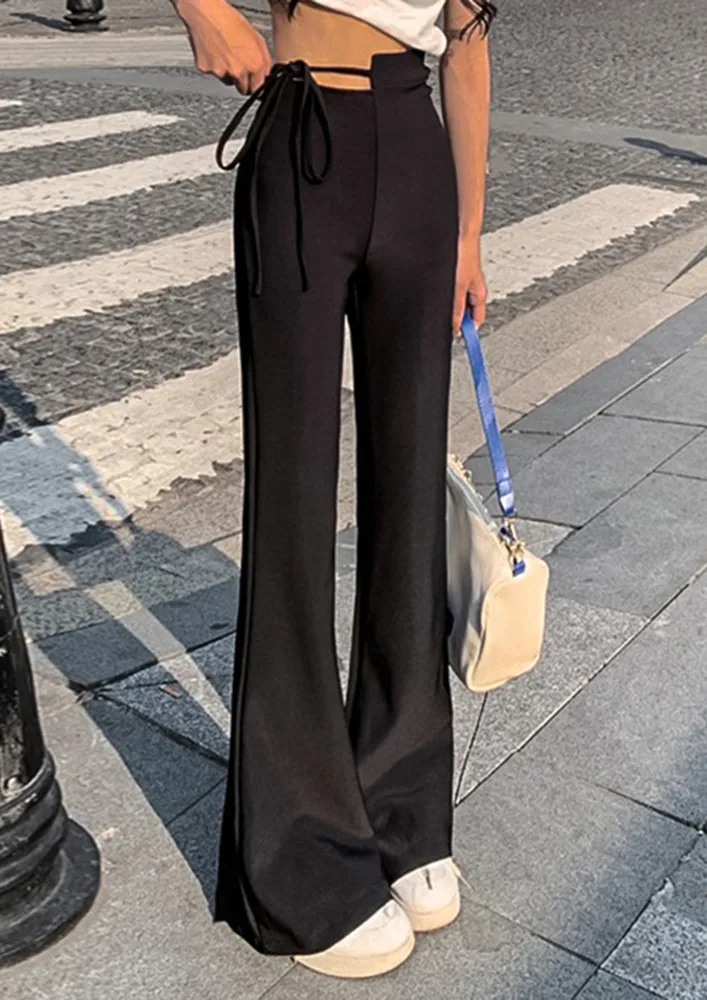 TIE-CUT-WAIST BLACK FLARE TROUSER