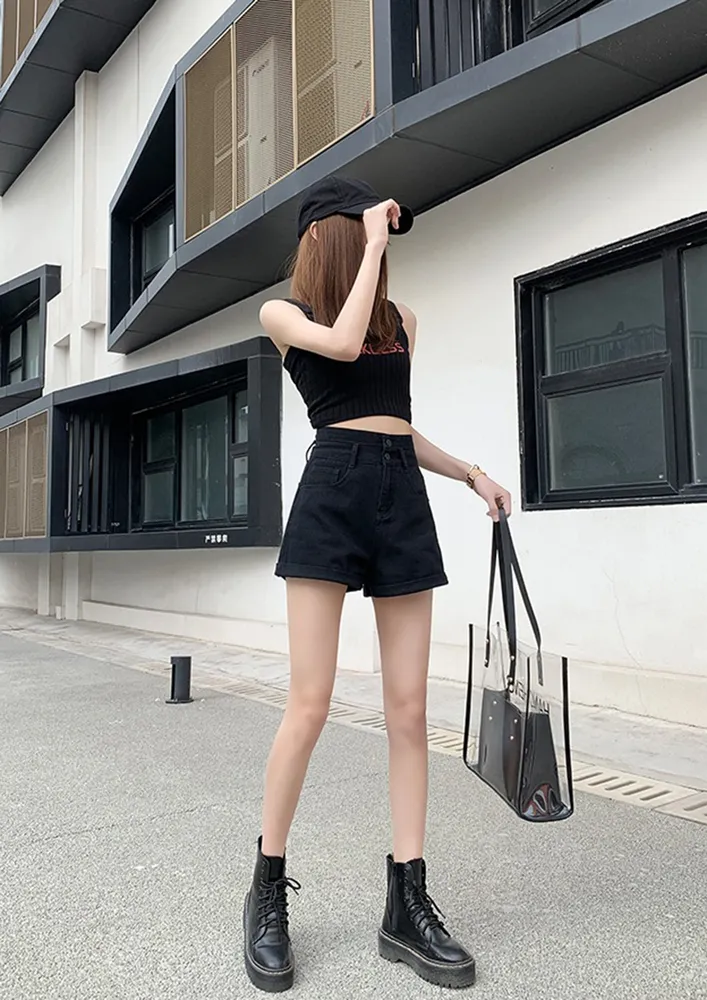 LIT UP BLACK DENIM SHORTS