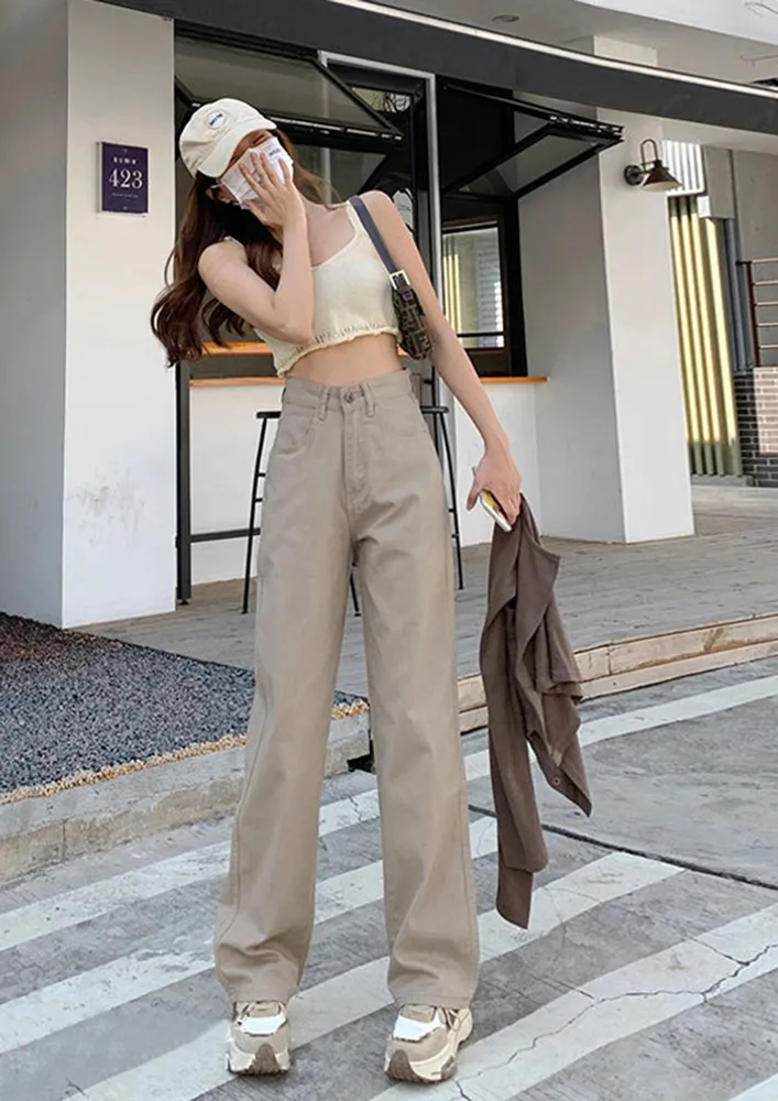 ANGEL'S WISH KHAKI LOOSE STRAIGHT JEANS