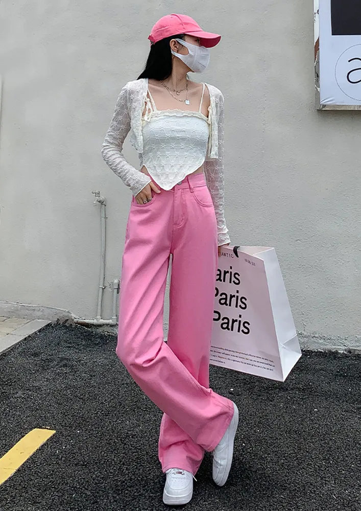 ANGEL'S WISH PINK LOOSE STRAIGHT JEANS