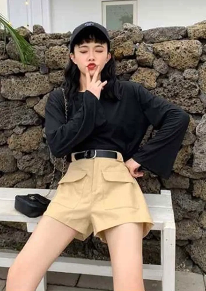 DAMN CASUAL HIGH-WAIST KHAKI SHORTS