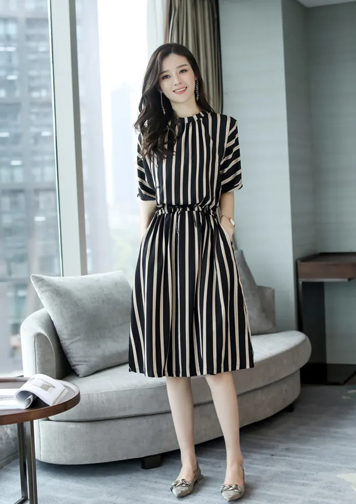 STRIPE UP BLACK DRESS