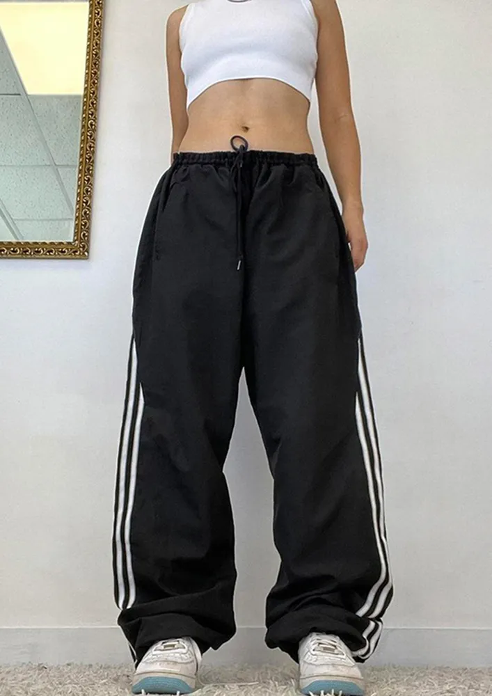 BLACK LOOSE-FIT CASUAL LOW-WAIST PANTS