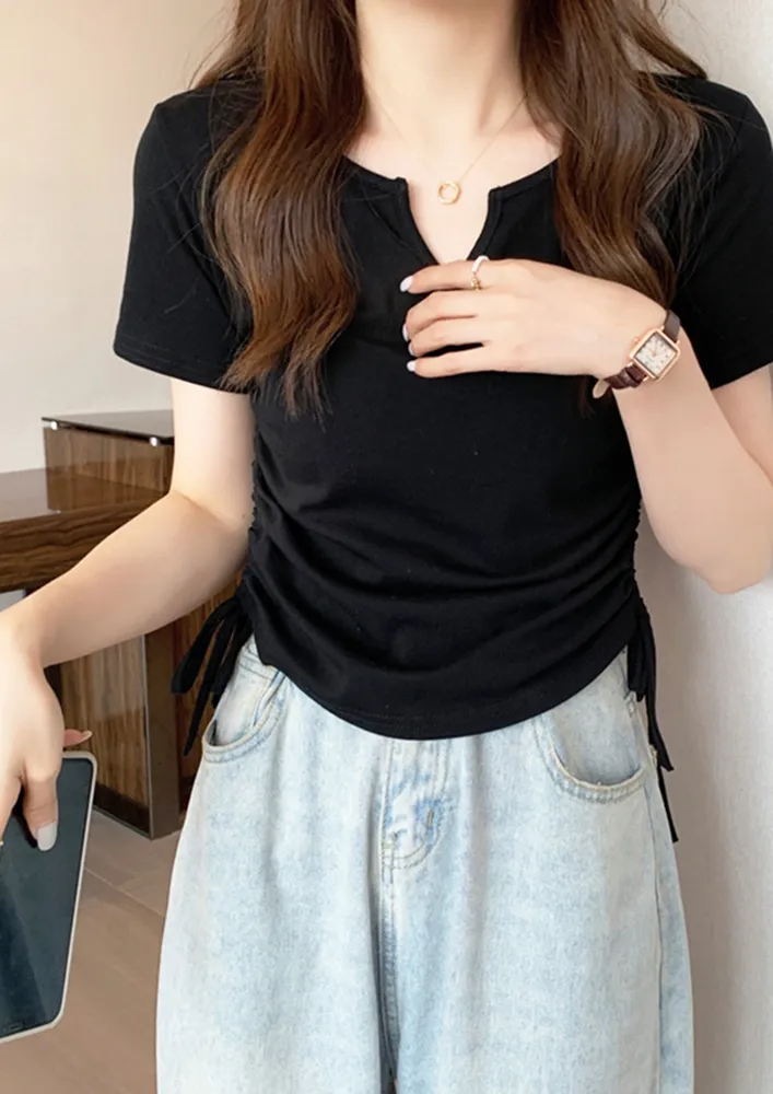 SUBTLE V NECK BLACK T-SHIRT