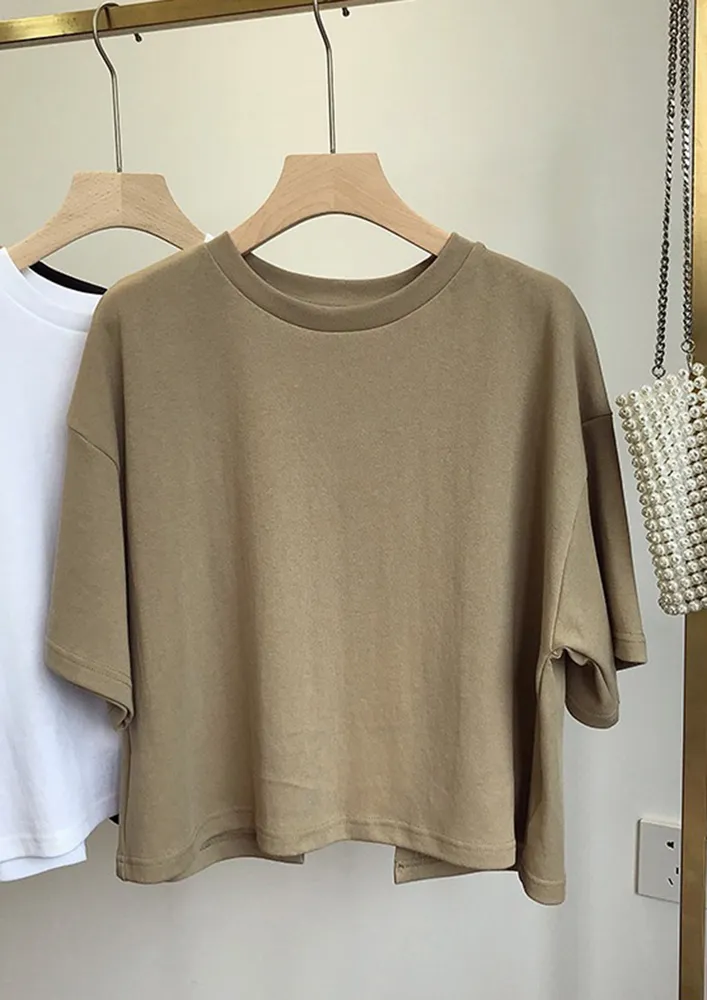 BASIC BEE-HEE ROUND NECK KHAKI T-SHIRT