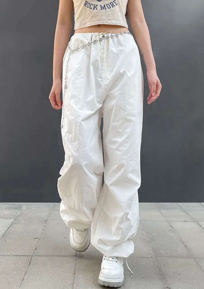 LOW-RISE DRAWSTRING WHITE PARACHUTE TROUSER