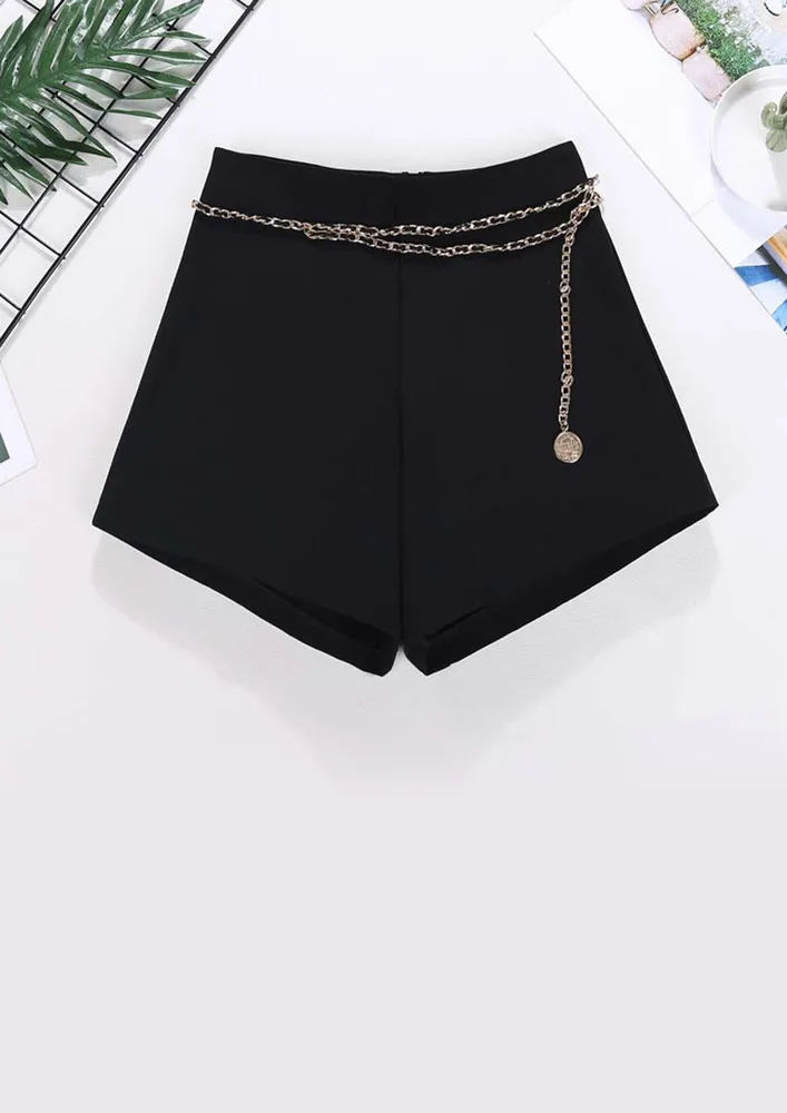 BLACK HIGH-RISE METALLIC CHAIN SHORTS