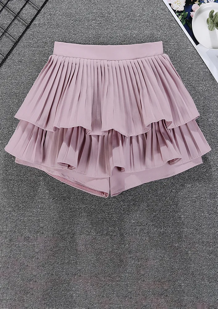 HIGH-WAIST PINK PLEATED-FRILL SKORT