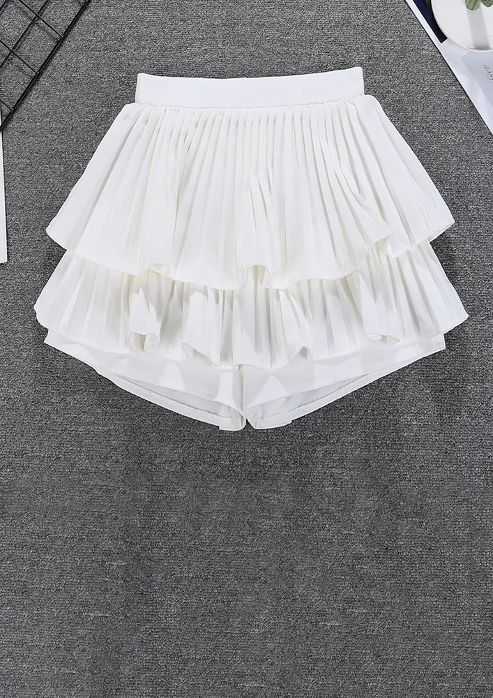 HIGH-WAIST WHITE PLEATED-FRILL SKORT