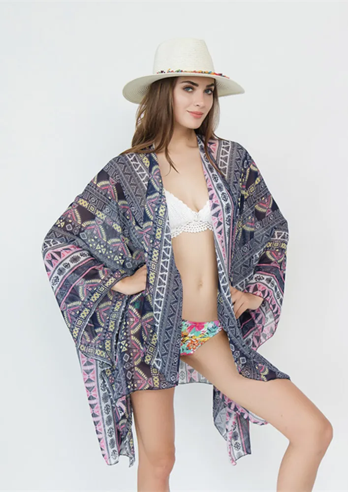 SANDY SURPRISE BLUE BEACH COVER-UP SHRUG