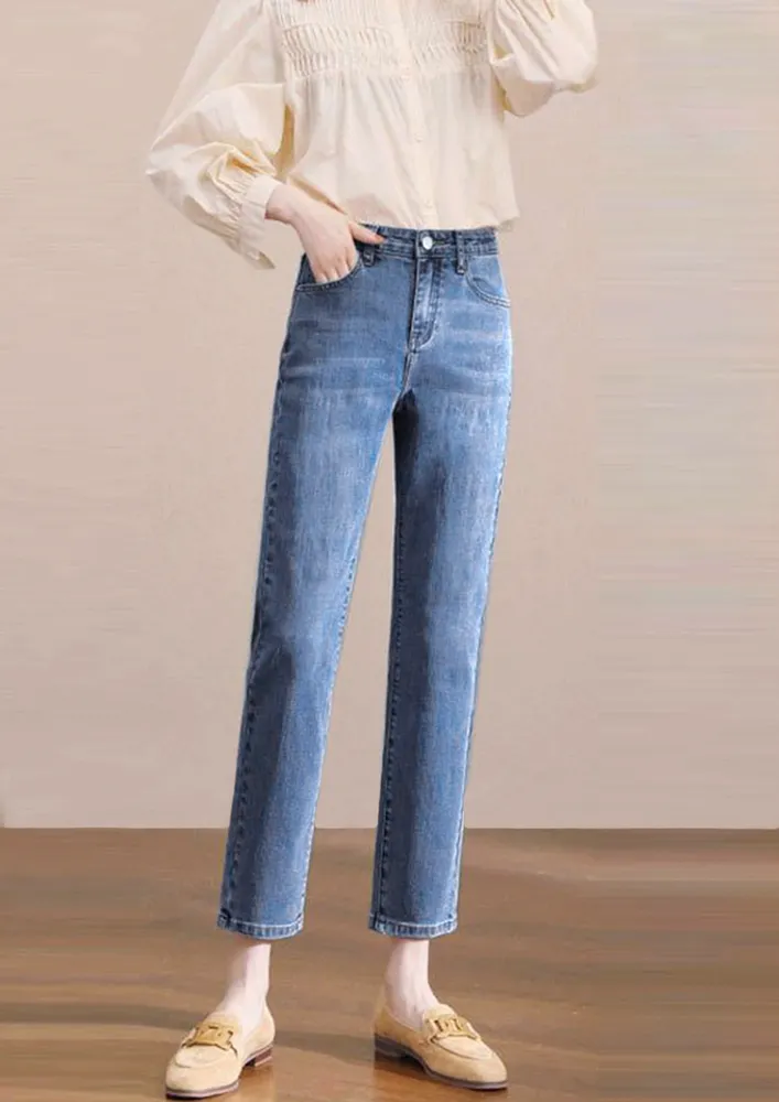 MID-WAIST ANKLE LENGTH BLUE STRAIGHT JEANS