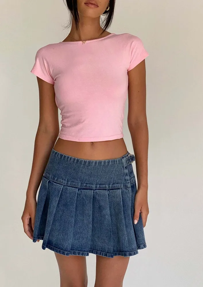 Backless Short Sleeve Pink T-shirt