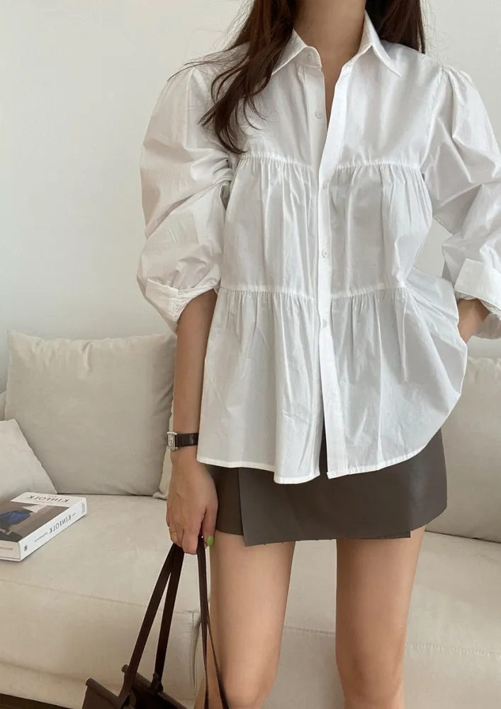 White Free Size Ruched Detail Shirt