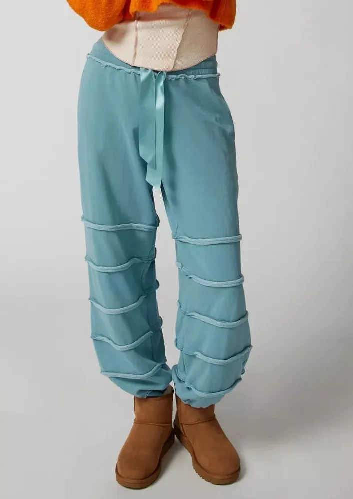 Blue Drawstring-waist Pants