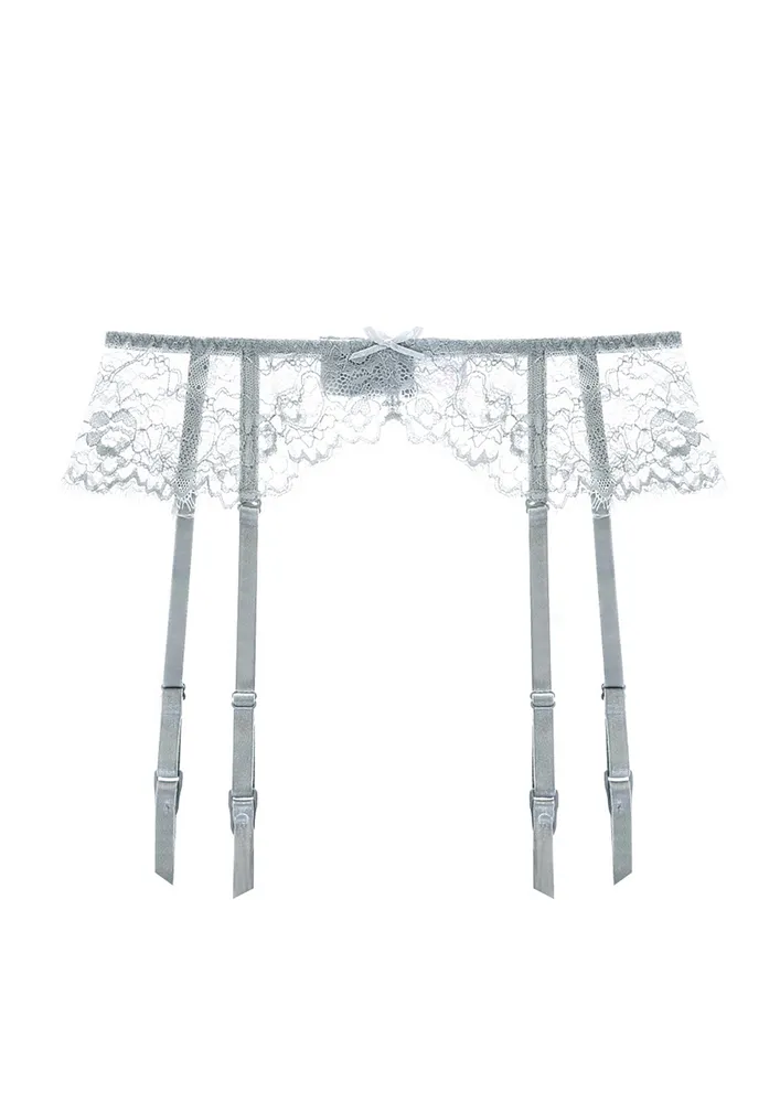 GREY JACQUARD LACE TRANSPARENT GARTER BELT