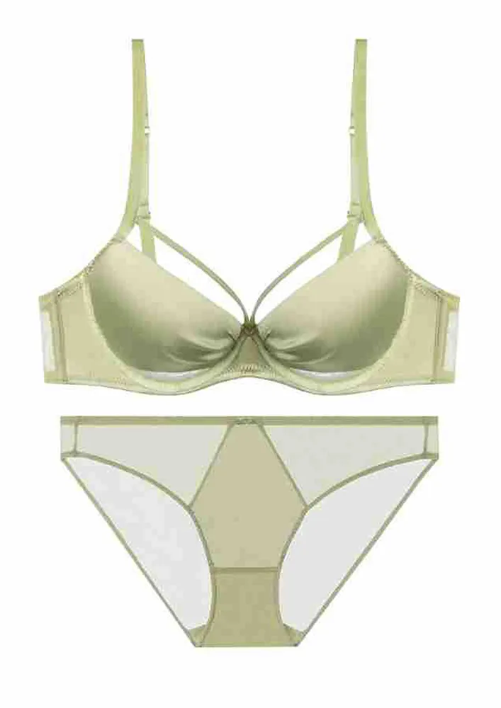 Green Two-tone Fancy Strap Lingerie Set