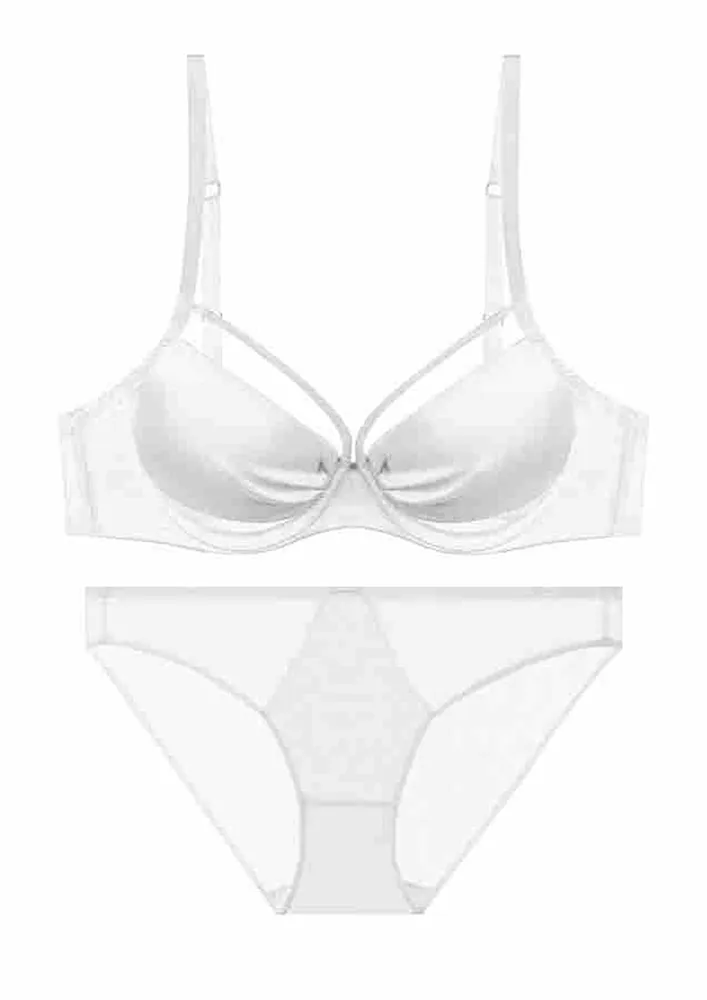 White Two-tone Fancy Strap Lingerie Set