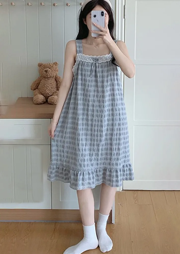 Grey Lace Trim Square Neck Nightdress