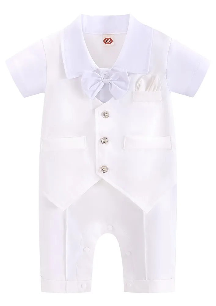 Boys Spread Collared White Onesie