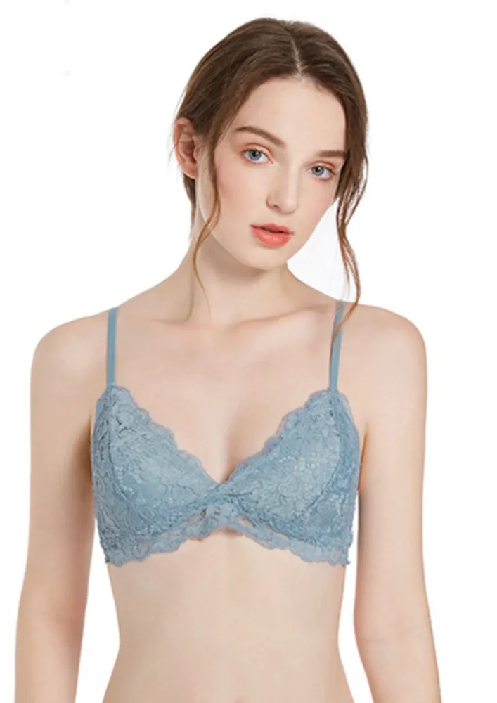 Light Blue Non-wired Triangle Lace Bra