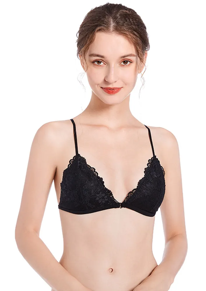 Black G-hook Front Open Lace Bra