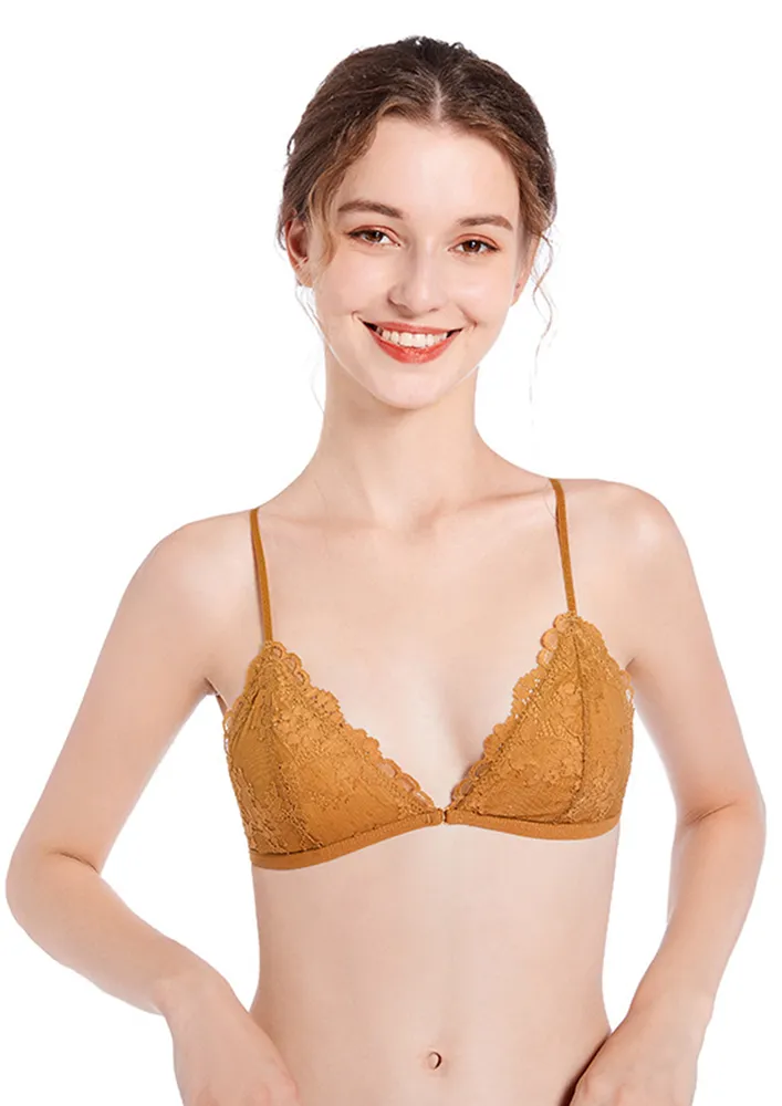 Yellow G-hook Front Open Lace Bra