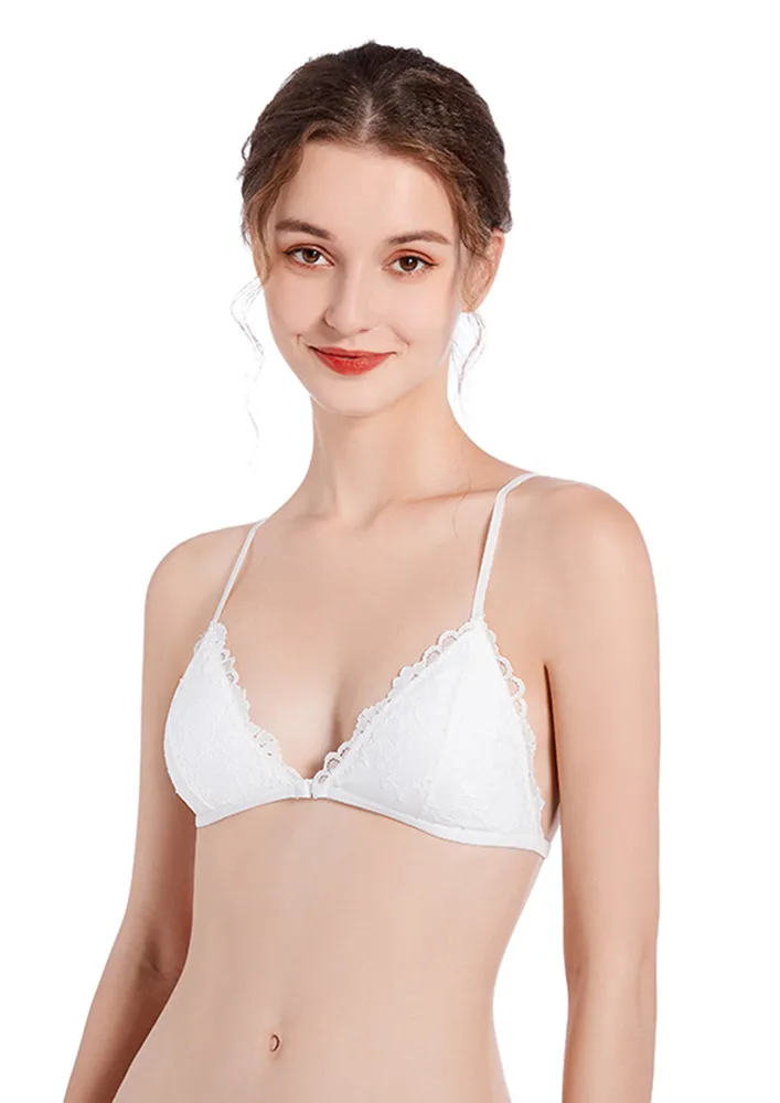 White G-hook Front Open Lace Bra