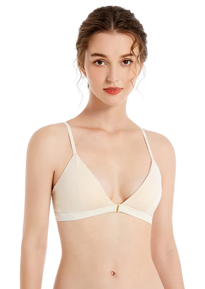 Beige Removable Cup Front-open Bra