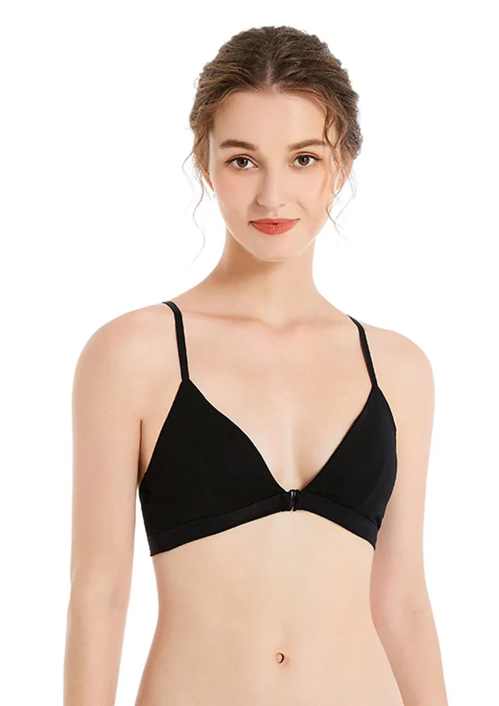 Black Removable Cup Front-open Bra