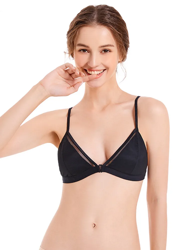 Black Slightly Padded Front Open Bra