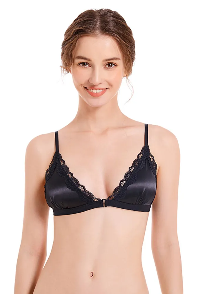 Black Lace-trim Front-open Triangle Bra