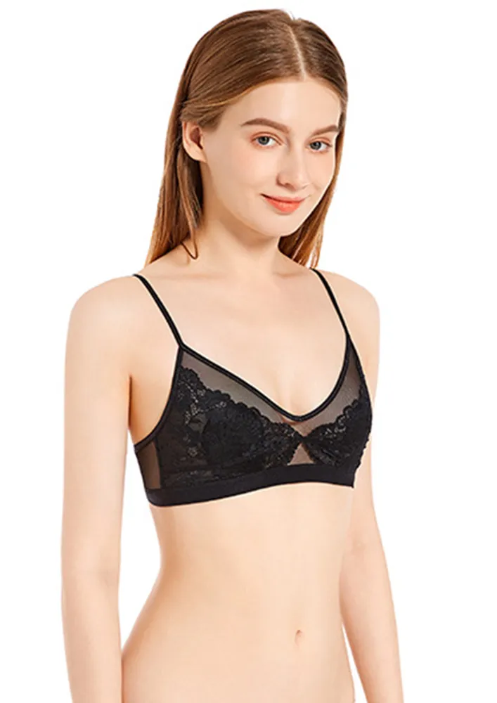 Black Slightly Padded Embroidered Bralette