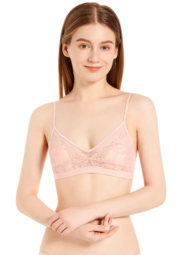 Pink Slightly Padded Embroidered Bralette