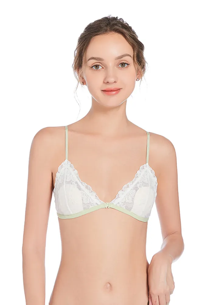 Green Contrast Band Open-front Bra