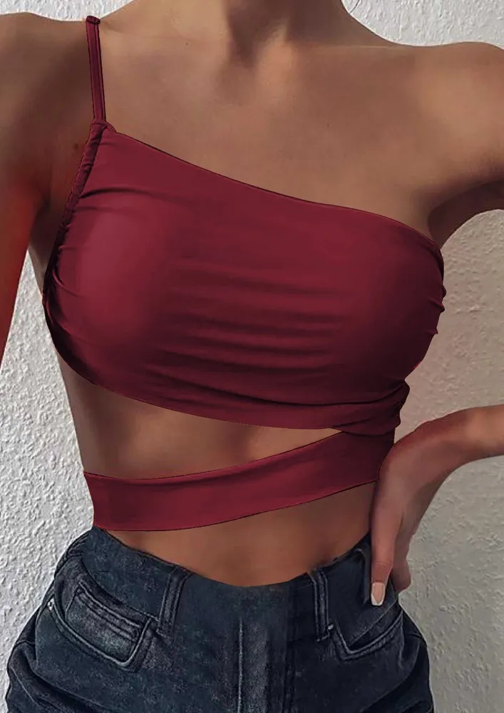 Red One-shoulder Crop Top