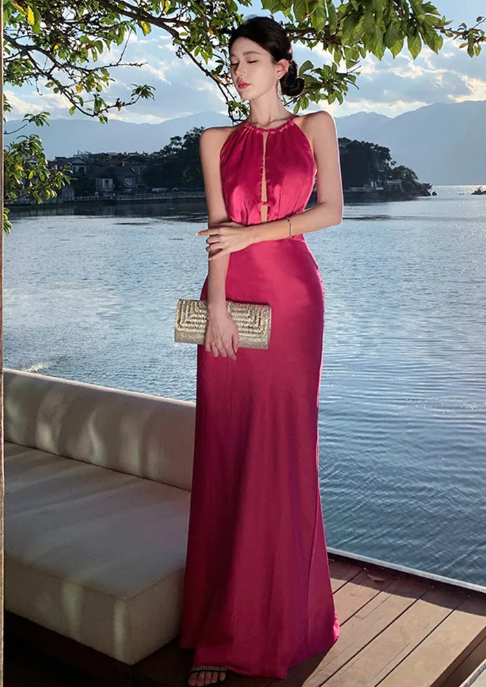 Halter Neck A-line Maxi Dress
