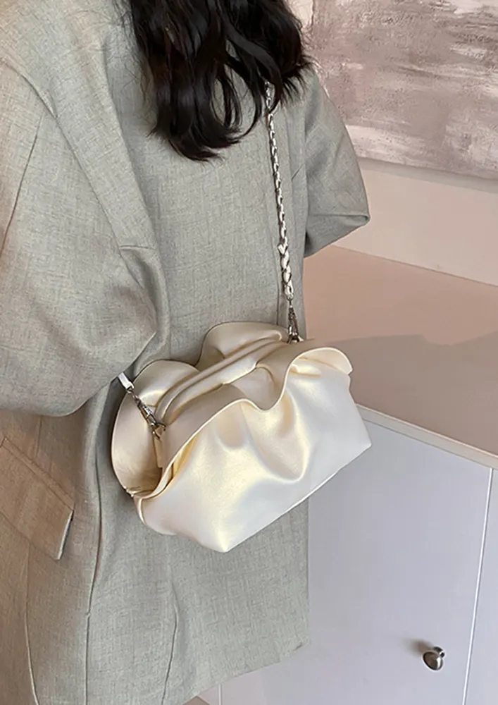 WHITE FLOUNCE DETAIL CROSSBODY BAG