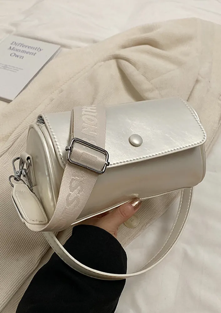 WHITE PRINTED STRAP CYLINDRICAL CROSSBODY BAG