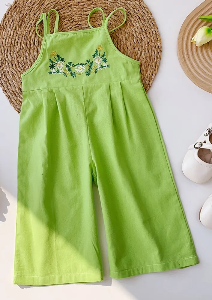 Girls Strappy Square Neck Green Jumpsuit