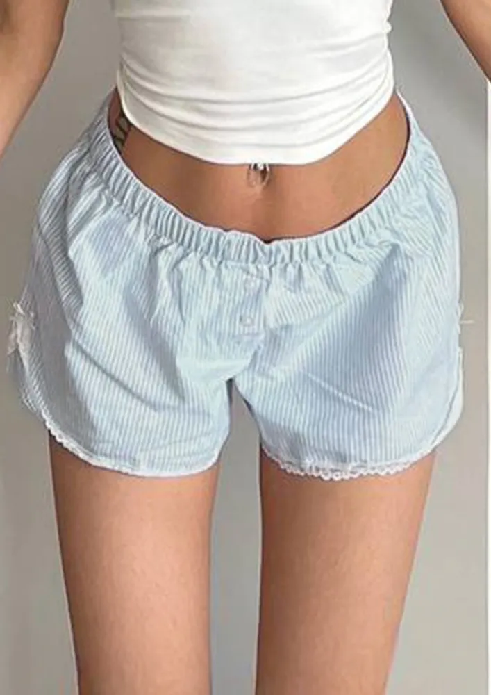 Blue Striped Lace-trim Shorts