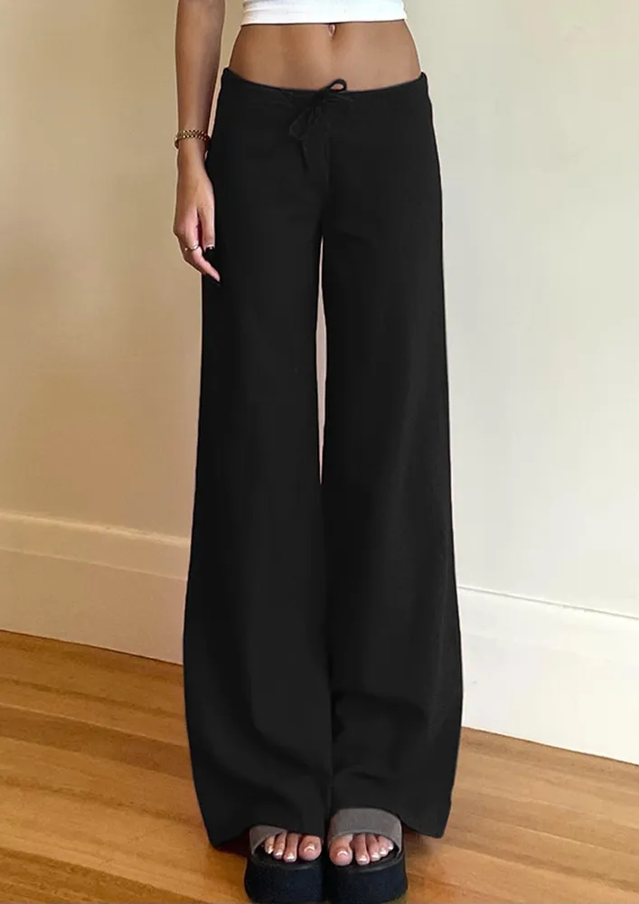 Black Drawstring Wide Leg Pants