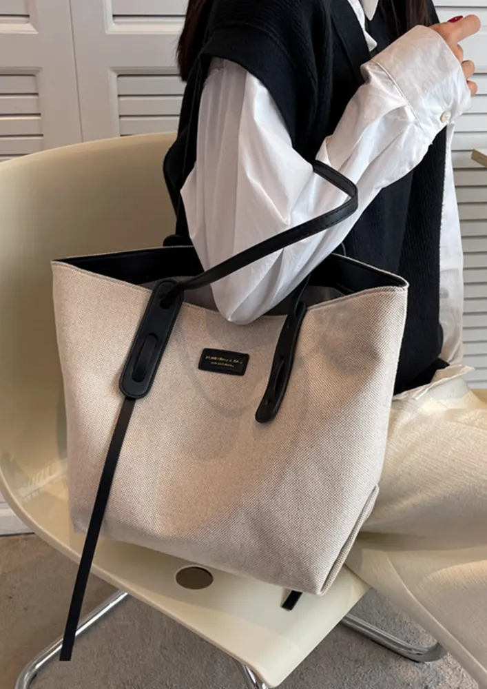 WHITE & BLACK CANVAS TOTE BAG