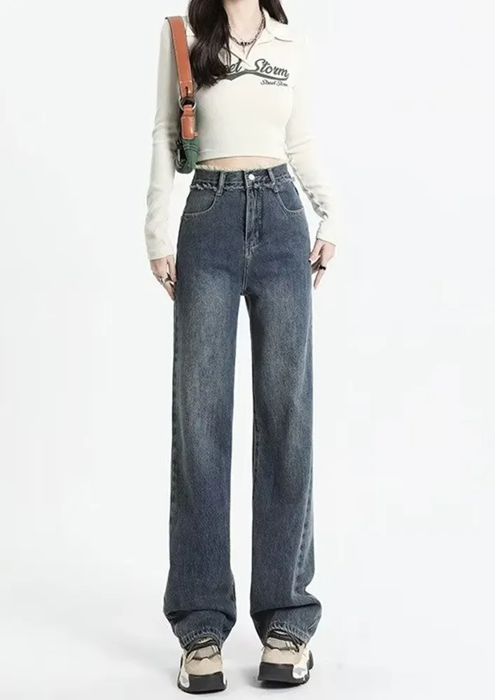 Straight Fit Frayed-detail Jeans