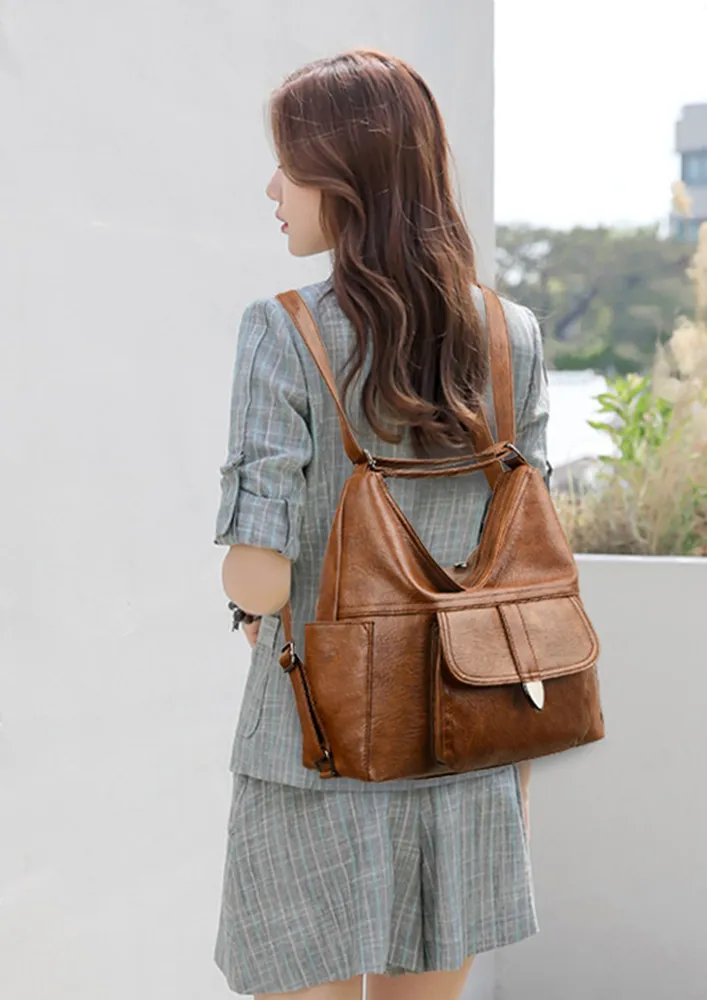 BROWN TEXTURED RETRO CROSSBODY BAG