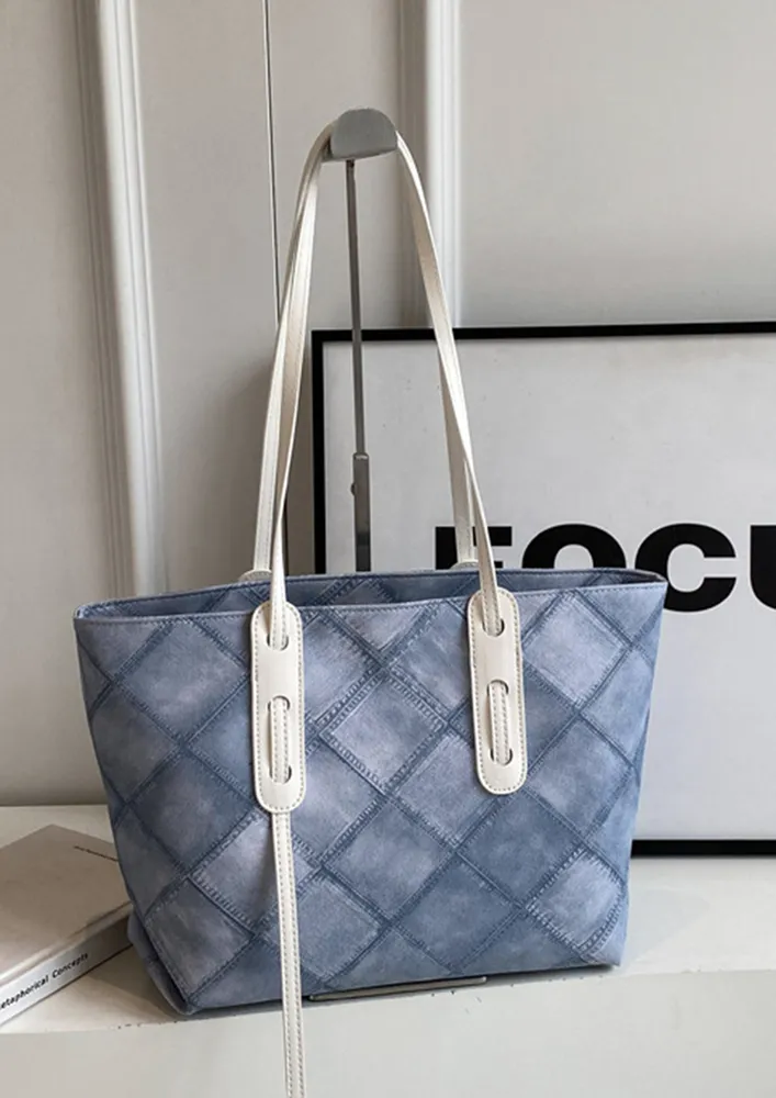 BLUE DOUBLE STRAP GEOMETRIC TOTE BAG